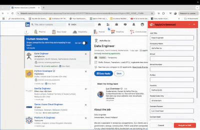 ApplyCH Job-Room.ch form filling and CV parsing interface.